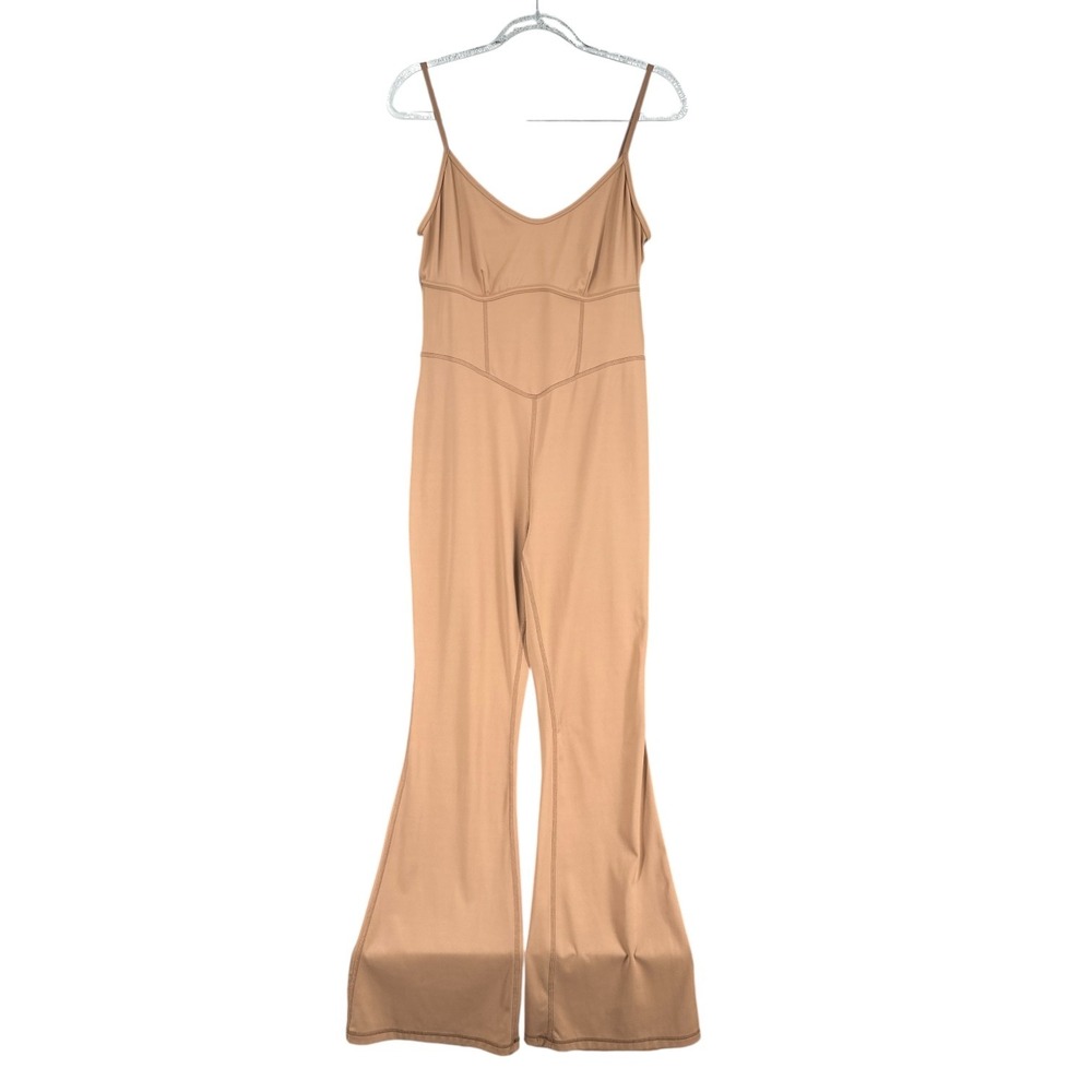 Joy Lab Flare Leg Jumpsuit Womens Large Tan Brown Athletic Bodysuit